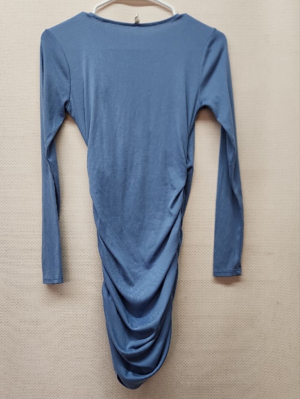 Pinkblush Slate Blue Ruched Wrap-Front Long Sleeve Dress - Picture 4 of 4